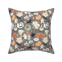 8" Spooky Little Halloween // Gray - Watercolor Ghost, Floral, Pumpkins, Cute