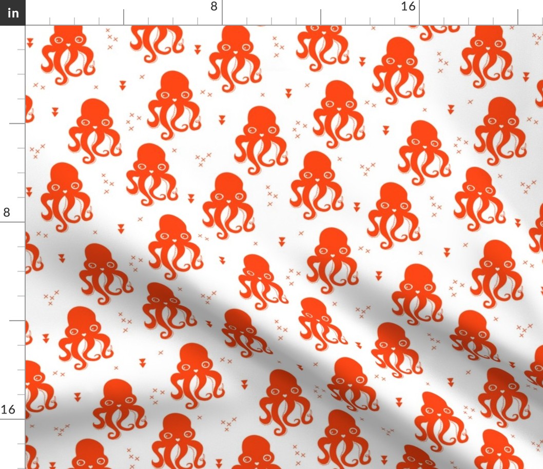 Octopus waters sweet sea life animals and geometric details hot orange 