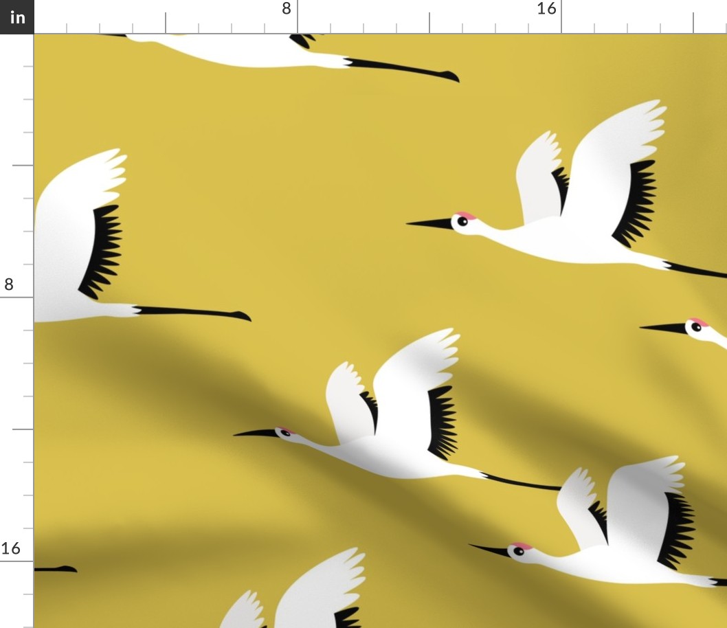 Summer is coming and so are the birds sweet Scandinavian minimal style crane bird flock mustard yellow gender neutral XXL