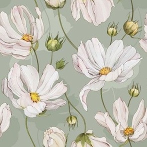 Watercolor Flowers Daisy-036-Green