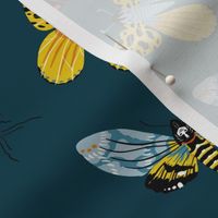 Lovely Moths - Scattered on Dark Teal - Smaller