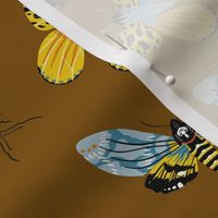 Lovely Moths - Scattered on Brown - Smaller
