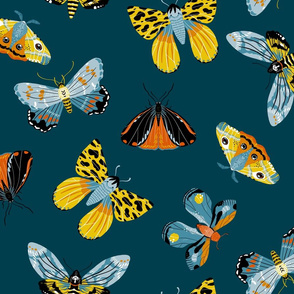 Lovely Moths - Scattered Dark Teal - Medium