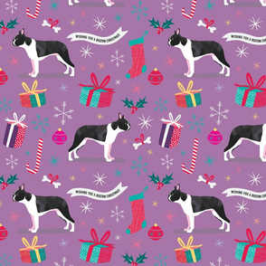 Boston Terrier christmas fabric by Mount Vic and Me