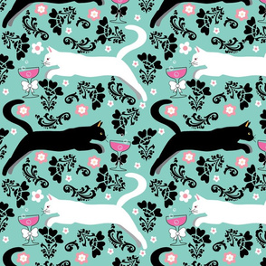 Cats and Bubbly wine glass cat fabric