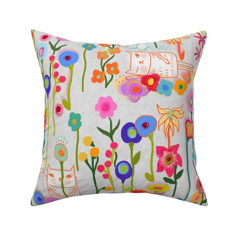 caterday in the flower garden Fabric | Spoonflower