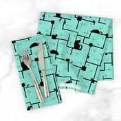 Cat & Mouse Games: Aqua & Black Feline Geometric