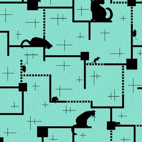 Cat & Mouse Games: Aqua & Black Feline Geometric