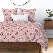 paprika floral cow on pink linen 6 inches