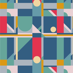 Geometric Colour Block Blue Green Mustard