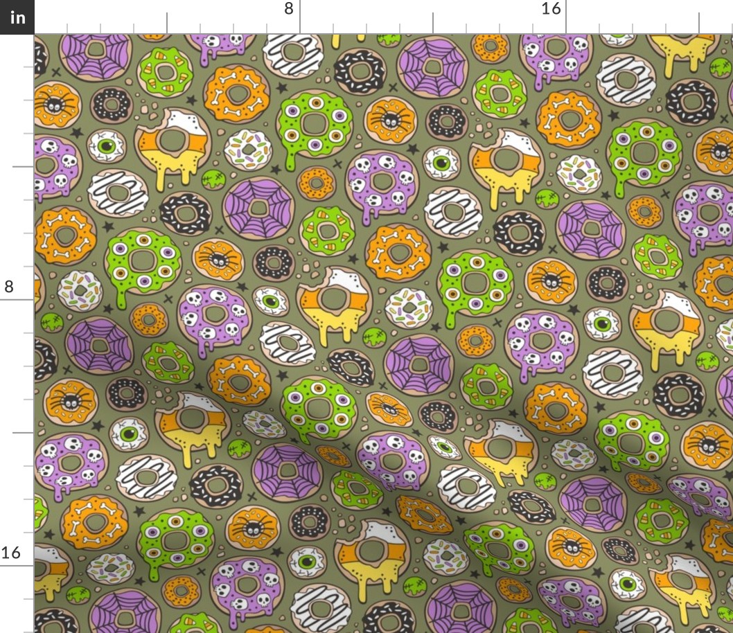 Halloween Donuts Fall Trick or Treat on Dark Olive Green