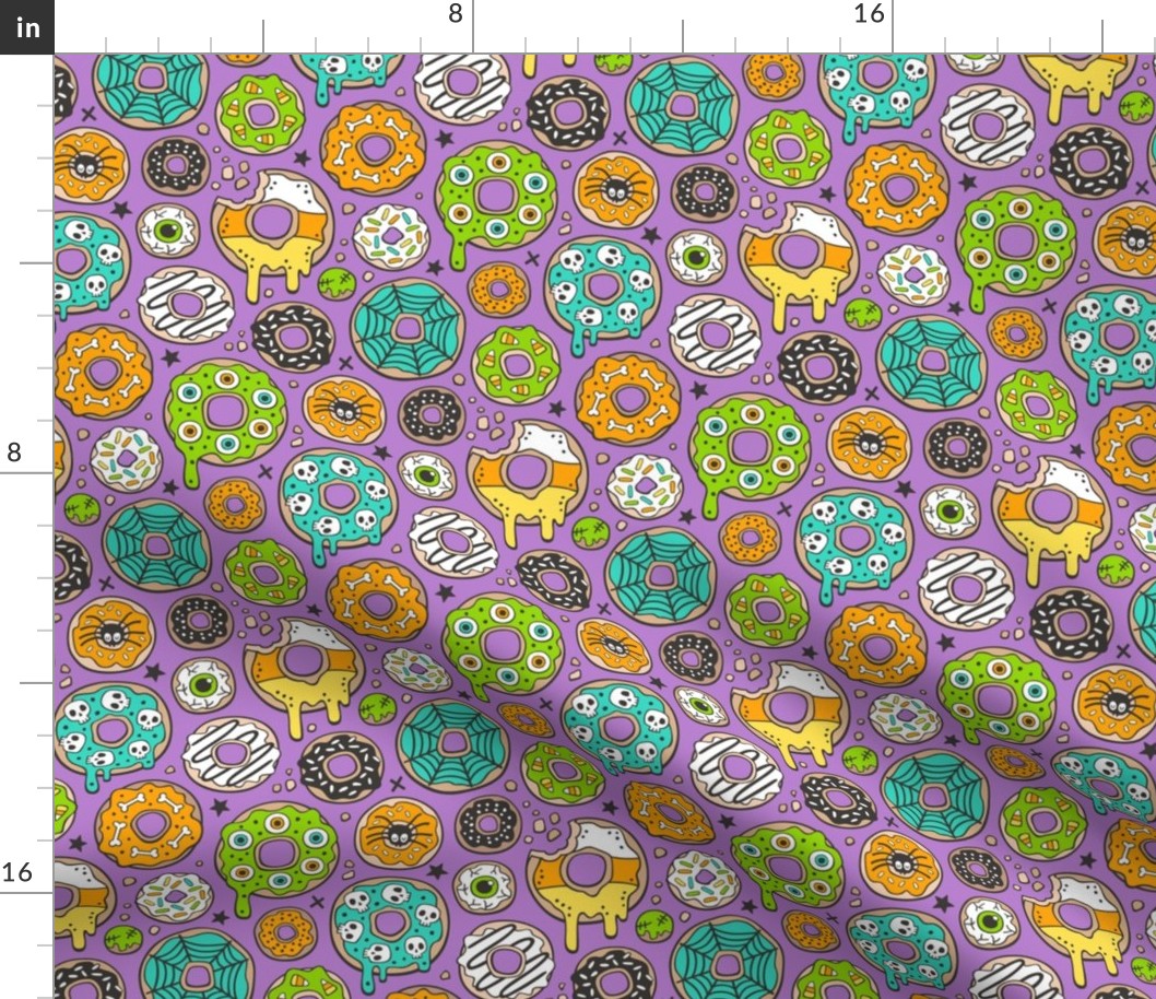 Halloween Donuts Fall Trick or Treat Green Orange on Purple