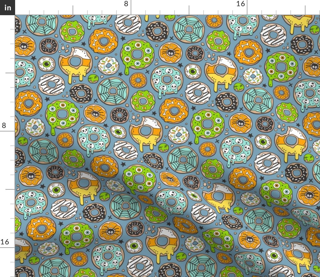 Halloween Donuts Fall Trick or Treat Green Orange on Dark Blue Navy