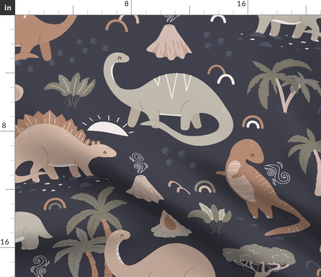 Dinosaurs on navy blue