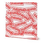 21 classified government military authorized confidential top secret security clearance privacy restricted mysterious privacy rubber stamp red ink pad documents files white background chop grunge distressed words seal pop art culture vintage retro current