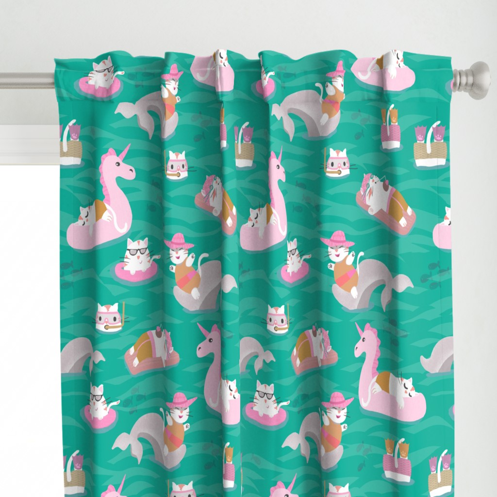 Summer Holiday Cats green pink