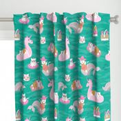 Summer Holiday Cats green pink