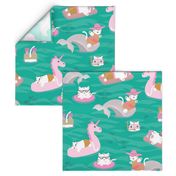 Summer Holiday Cats green pink