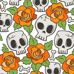 Skulls and Roses Halloween Fall Orange on White