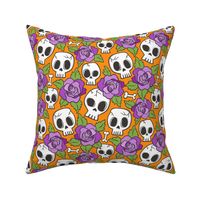 Skulls and Roses Halloween Fall Purple on Orange