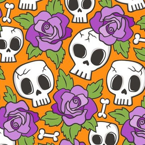 Skulls and Roses Halloween Fall Purple on Orange