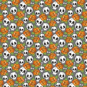 Skulls and Roses Halloween Fall Orange on Dark Grey Tiny Small