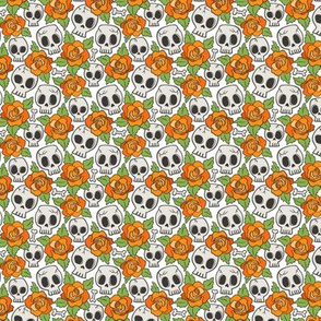 Skulls and Roses Halloween Fall Orange on White Tiny Small
