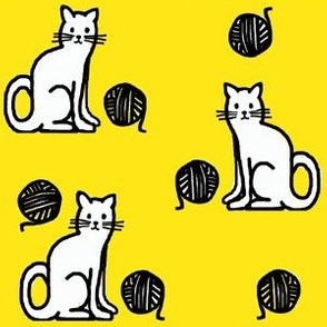 Stand Tall & Paw That Ball / Yarn & Cat on Yellow