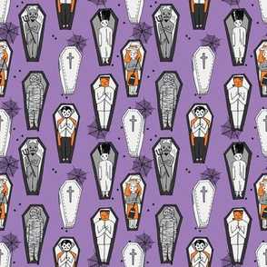 SMALL - Coffins illustration pattern dracula mummy frankenstein by andrea lauren purple