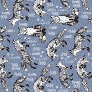 fox // woodland fox linen blue cute forest 