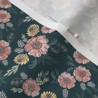SMALL - sierra floral - block print floral fabric, woodcut floral, linocut floral fabric, block print fabric, andrea lauren design fabric, home decor fabric, interior design, floral  girls nursery fabric - blue