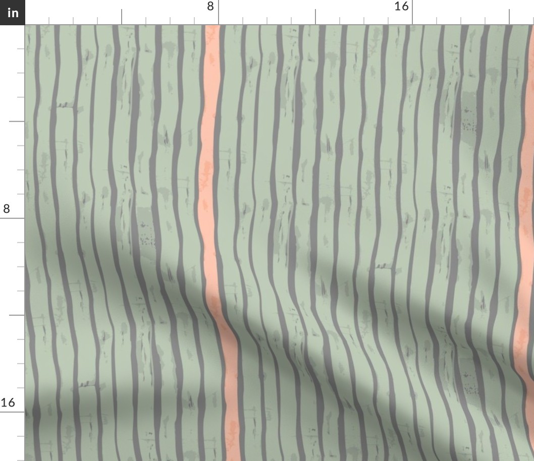 batik stripes green-grey-peach - small scale, vertical