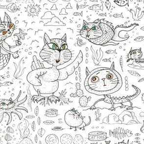 fantasy cats, large scale, black and white