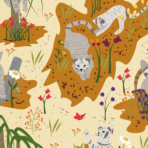 Antics of a Kitten- Light Toile- Large Scale