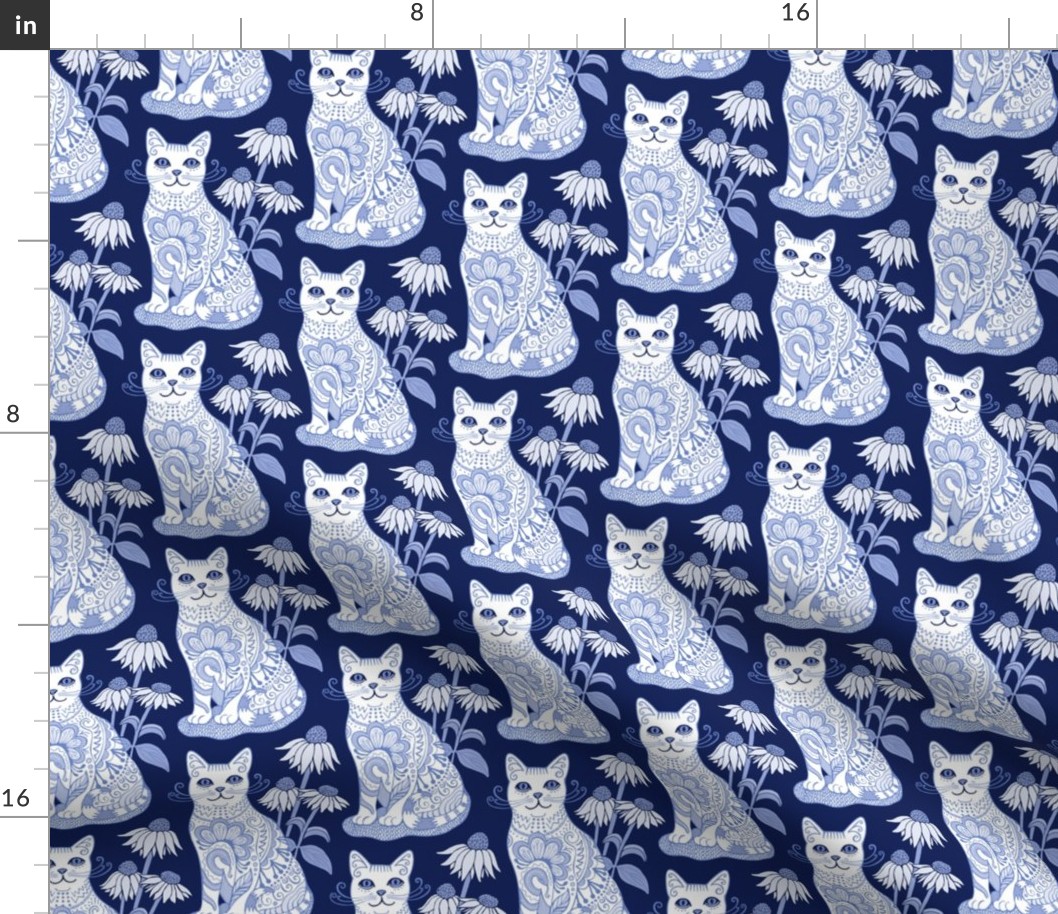 Fancy Feline Blue and White small