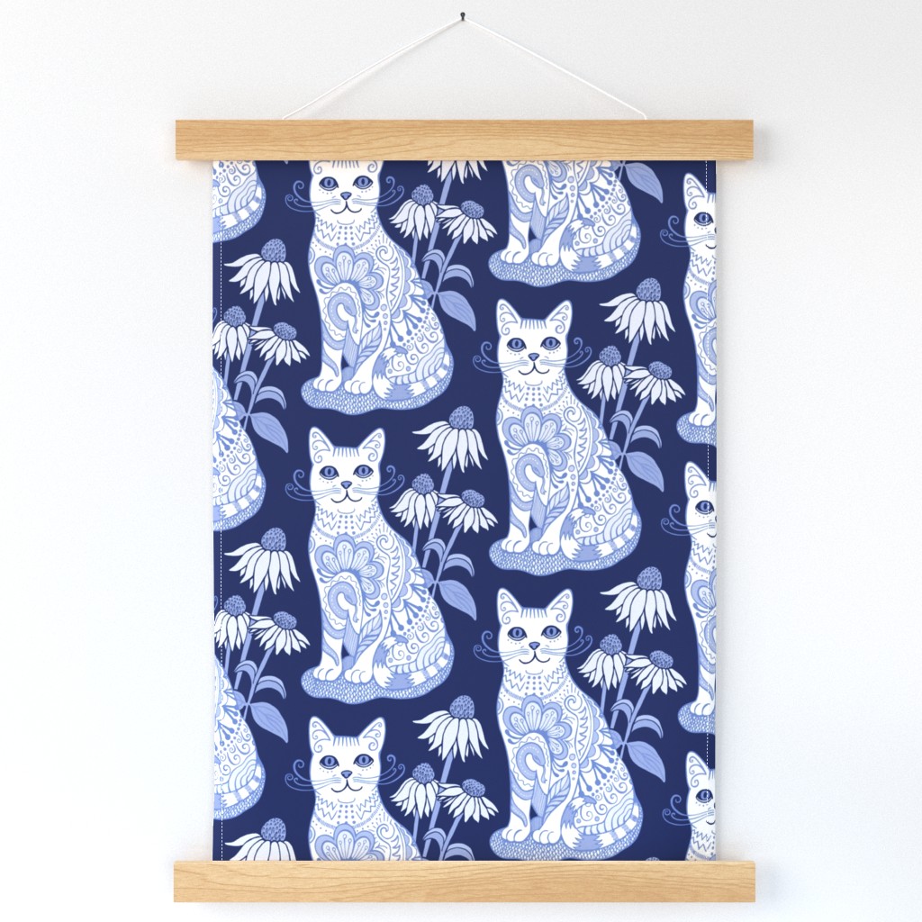 Fancy Feline Blue and White