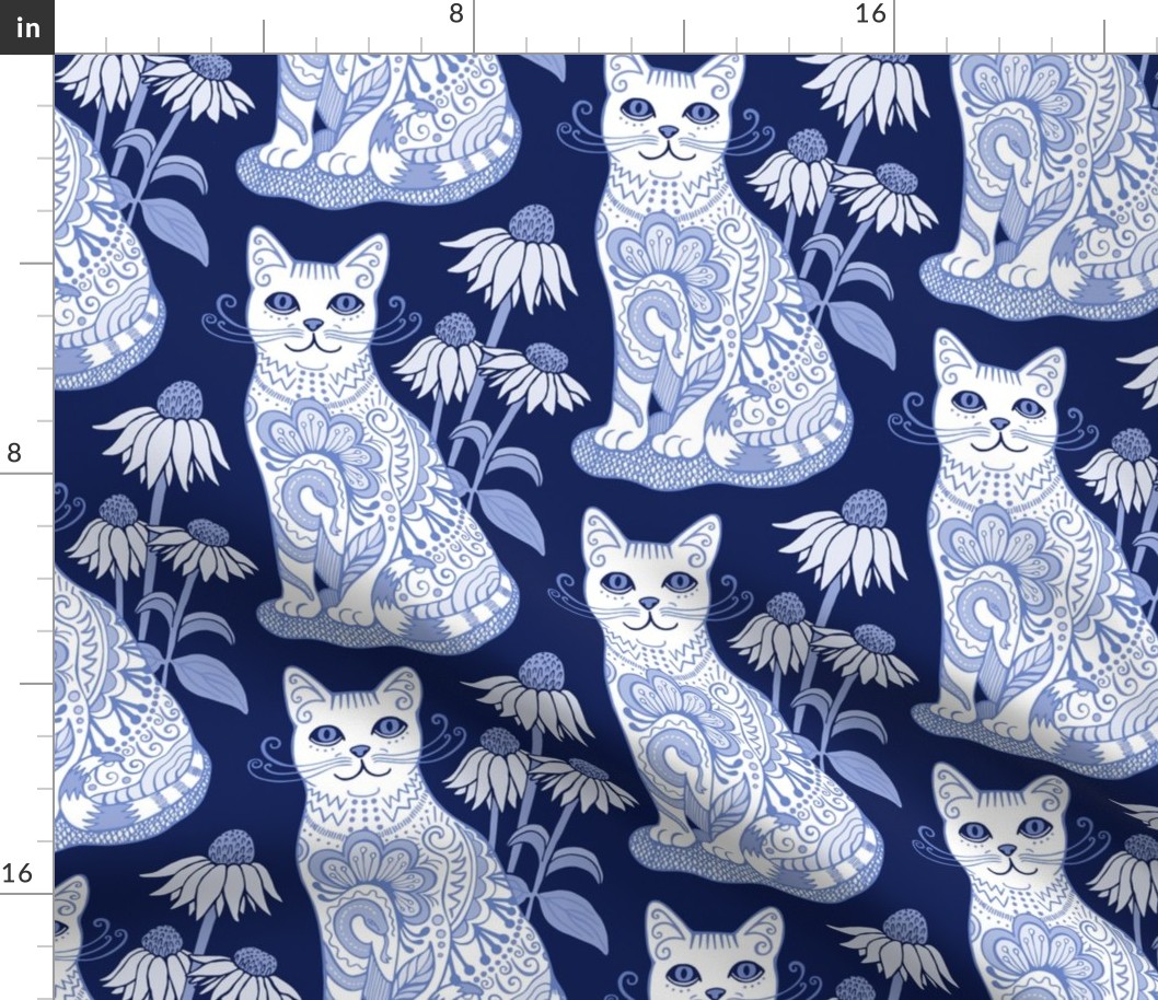 Fancy Feline Blue and White