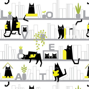Bookshelf||Library Cats//white background