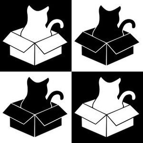 Cat in a Box Silhouette - Black & White Check