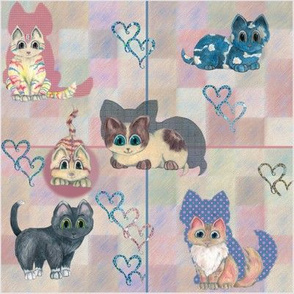 8x8-Inch Basic Repeat of Checkered Playful Cats