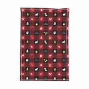 Christmas Plaid (Black + Red Buffalo Plaid) Santa, stockings, mitten, ornaments, tree, gifts