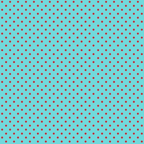 Red Polka Dots On Aqua