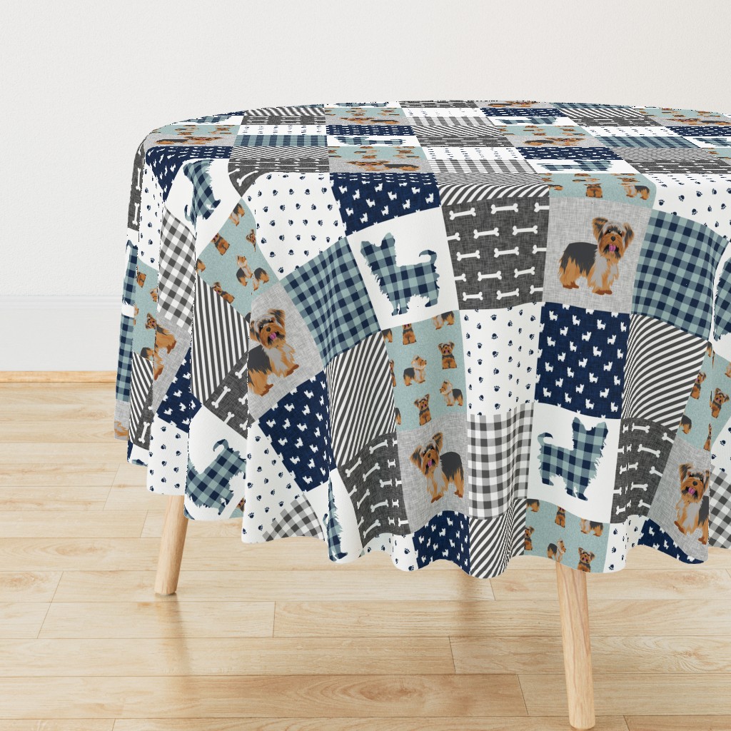 yorkie pet quilt  fabric - dog cheater quilt, yorkshire terrier quilt - blue dog