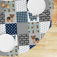 yorkie pet quilt  fabric - dog cheater quilt, yorkshire terrier quilt - blue dog