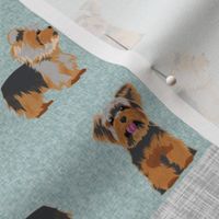 yorkie pet quilt  fabric - dog cheater quilt, yorkshire terrier quilt - blue dog