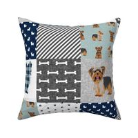 yorkie pet quilt  fabric - dog cheater quilt, yorkshire terrier quilt - blue dog