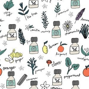 SMALL - essential oils fabric // botanical essential oils design nature herbal medicine design - white