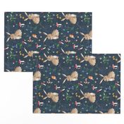 Cottontail Bunny Floral (navy) MED rotated