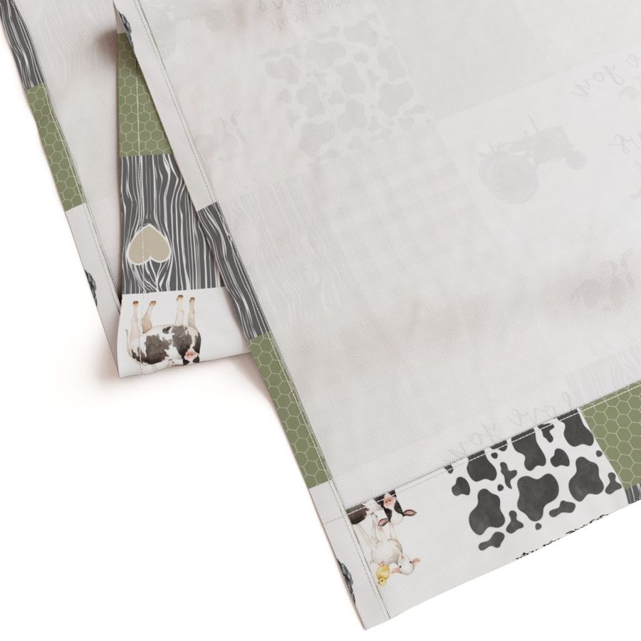 Farm//Love you till the cows come home//Tractor//Sage&Ecru - Wholecloth Cheater Quilt