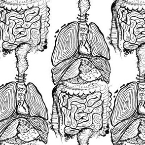 Anatomical Guts Damask - Black and White Ink Drawing